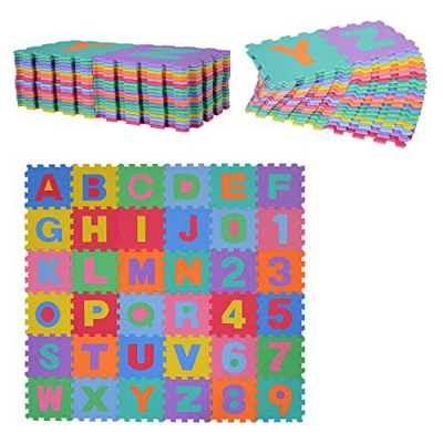 HomCom® Alfombra puzle 192x192 cm 36 Piezas Numeros 0 al 9 y 26 Letras Alfabeto Goma Espuma