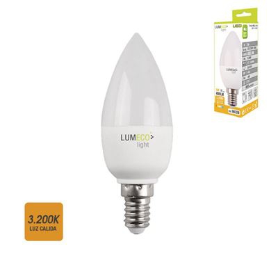 Bombilla vela LED 5w 400 lumens E14 3.200k luz calida lumeco