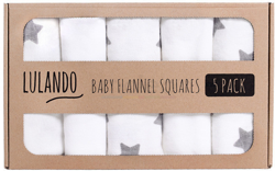 Lulando Baby Flannel Squares 5 Pack (70x80cm) Stars White/Grey en oferta