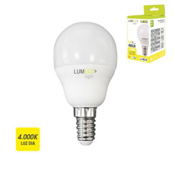 Bombilla esférica LED 5w 400 lumens E14 4.000k luz dia lumeco características