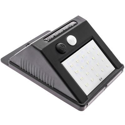 Aplique solar LED PrimeMatik, Lámpara recargable de pared con sensor de movimiento y oscuridad IP65 2W