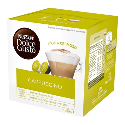 Nescafé Dolce Gusto - Estuche 8 Cápsulas De Café + 8 Cápsulas De Leche NESCAFE DOLCE GUSTO Café Cappuccino Premium Arábica Y Robusta De Colombia, Brasil Y Vietnam Intensida