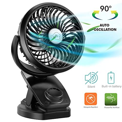 COMLIFE Ventilador de Escritorio con Clip USB y Batería Recargable de 4400mAh Giratorio Automático Mini Ventilador de Mesa Portátil para Cochecito, Of