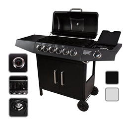 CCLIFE Barbacoa de Gas Parrilla Barbacoa Gas con 3+1/4+1/5+1/6+1 quemadores, Color:Negro, Tamaño:6+1 Quemador en oferta