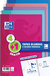 Oxford - Pack de 5 cuadernos (tapa blanda, 80 hojas, cuadrícula 4x4 con margen, colores surtidos tendencia) en oferta