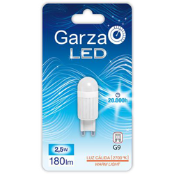 Bombilla LED casquillo G9, 2,5W 160º, 180 lumenes, luz cálida - GARZA características