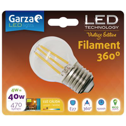 Bombilla LED filamento esférica 4W, E27, 470 lumenes, Luz cálida - GARZA precio