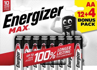 Pilas Alcalinas Energizer AA Max LR6 12+4