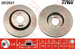 TRW Juego de 2 discos freno Antes 280mm ventilado SEAT IBIZA VOLKSWAGEN DF2631 características