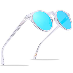 Carfia Vintage Polarizadas Gafas de Sol Mujer Hombre UV400 Protección para Viajes Conducir (Marco transparente espejo azul hielo) en oferta