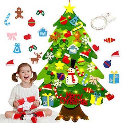 Fieltro Árbol de Navidad, Justdolife Árbol de Navidad DIY con 50 Luces LED 28 Unids Adornos Navidad Decoración Colgante para Niños Regalo de Navidad N