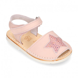 Menorquina Velcro Con Estrella En Piel Extra Suave. 20 Rosa. en oferta