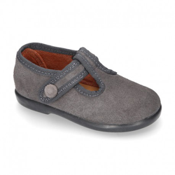 Zapatito Tipo Pepito Niño Velcro Botón En Piel Serraje. 20 Gris características