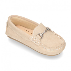 Nuevo Mocasín Peques Con Estribo En Piel Serraje. 24 Beige en oferta