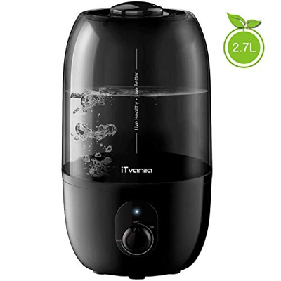 iTvanila Humidificador Ultrasónico Silencioso, 2.7L Humidificador de Vapor Frío para Bebés Dormitorio y Oficina Dura hasta 28 Horas, Vapor Controlable