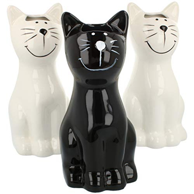 com-four® Radiador cerámico 3X con diseño de Gato en Blanco, Negro y Beige con Ganchos para Colgar (03 Piezas - Gato)