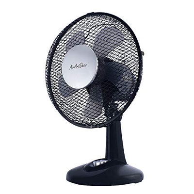 AirArtDeco Ventilador de Mesa de 23 cm, oscilación de 80 Grados, 2 velocidades, Extra silenciosa, ideale per casa e ufficio - Negro/Plata