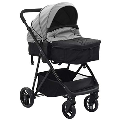 FESTNIGHT Cochecito Bebe Carrito de Bebés 2 en 1 de Acero y Tela Gris y Negro 100 x 58 x 103 cm