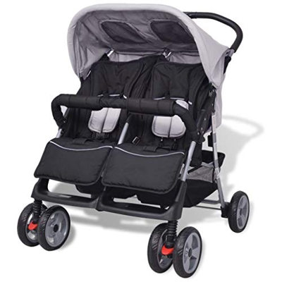 Vislone Plegable Silla gemelar para Gemelos y Hermanos Carrito Gemelar Silla de Paseo Cochecito de Bebé Capacidad de Peso 15kg Cada Uno Acero y Tela O