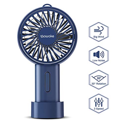 SAWAKE Ventilador Portátil, Mini Ventilador de Mano Eléctrico con 3 Velocidades Ajustables, Ventilador de Bolsillo Recargable USB, Giratorio de 15 Gra