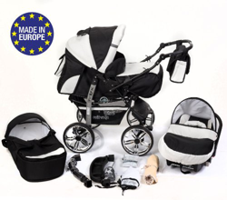 Kamil - Sistema de viaje 3 en 1, silla de paseo, carrito con capazo y silla de coche, RUEDAS ESTÁTICAS y accesorios (Sistema de viaje 3 en 1, negro, b en oferta