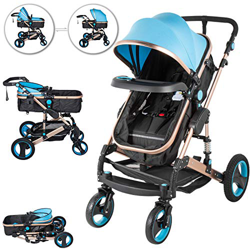 Husuper 2 en 1 Cochecito de de Alta Calidad Plegable Portátil Ligero Amortiguador Ajustable para Bebés Recién Nacidos Carrito con Capazo Cuna para Beb en oferta