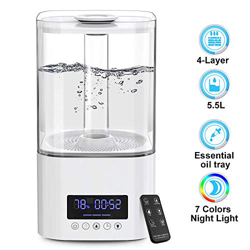 5.5L Humidificador Silencioso Ultrasónico, Humidificador de Niebla Fría con Difusor de Aceites Esenciales y 7 Colores LED Luz, Apagado Automático Sin  en oferta