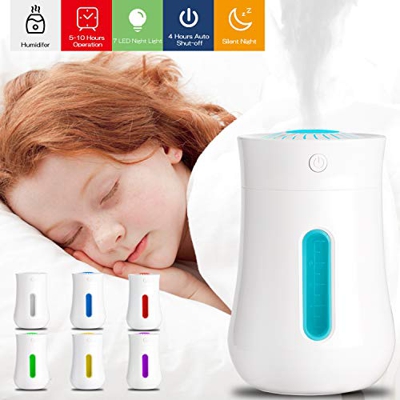 Xpassion Humidificador Ultrasónico, Difusor Aromaterapia con Luz Nocturna de 7 Colores, 21dB Humidificador Aceites Esenciales, Humidificador Bebés con