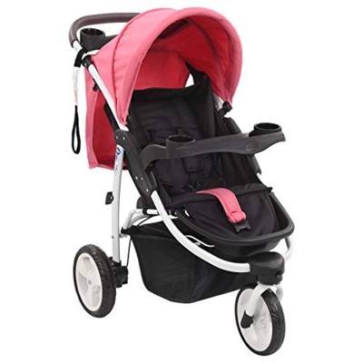 Festnight Cochecito Silla de Paseo de 3 Ruedas Silla Silla Paseo Ligera Plegable Paseo Bebe Arnés de Seguridad Ajustable de 5 Puntos Rosa y Negro 102 