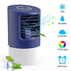 TedGem Aire Acondicionado Pequeño, Ventilador Aire Acondicionado, 4 en 1 Air Cooler Fan, Humidificador, Ventilador de Escritorio, 7 Luces LED, 3 Veloc en oferta