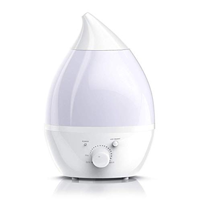 Pritech - Humidificador Ultrasónico de 1,5L y Difusor de Aroma, No Ruido Ultrasilencioso y Autoapagado en Forma Lágrima, 7-Color LED, Ideal para Dormi