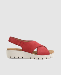 Clarks - Sandalias Planas De Mujer En Nobuck En Color Rojo características