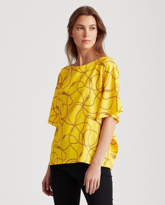 Lauren Ralph Lauren - Blusa De Mujer Con Estampado Grande Y Manga Corta