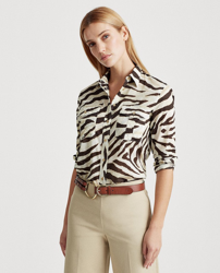 Lauren Ralph Lauren - Blusa De Mujer Con Estampado De Animal Print Y Manga Larga precio