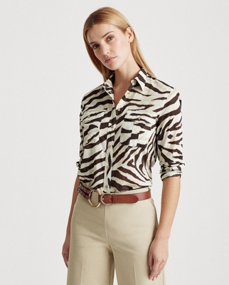 Lauren Ralph Lauren - Blusa De Mujer Con Estampado De Animal Print Y Manga Larga