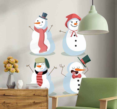 Sticker Vitre Noel 4 bonhommes de neige mignons