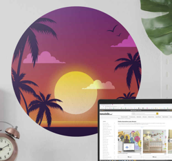 sticker mural nature Sticker coucher de soleil des années 70 en oferta