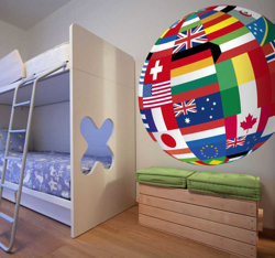 Sticker mural globe drapeaux precio