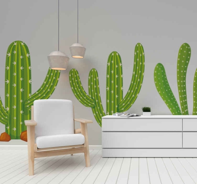 Sticker Plante Verte Trois cactus sobres verts