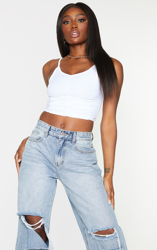 Crop top en mesh très froncé blanc, Blanc características