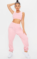 PRETTYLITTLETHING - Jogging oversize rose bonbon à broderies, Rose bonbon en oferta