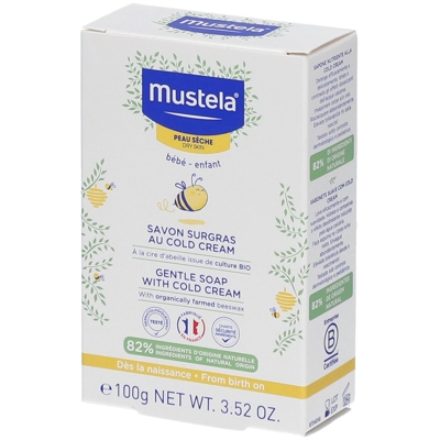 mustela Bébé Enfant Savon surgras au Cold Cream à la cire d'abeille BIO Peau Sèche