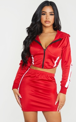 Petite - Hoodie court rouge style corset à zip, Rouge