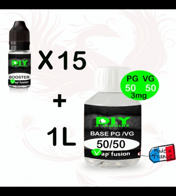 Base  neutre - 1 L - PG/VG 50-50 + 15 boosters 20mg - diy e liquide - Vapfusion