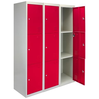 3 Armadietti Con 3 Porte Rosse In Acciaio 45cm X 114cm X 180cm Per Scuole Palestre E Spogliatoi