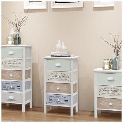 Comodino Francese Shabby Chic 4 Cassetti In Legno