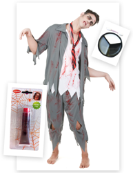 Set costume zombie con accessori per uomo halloween características