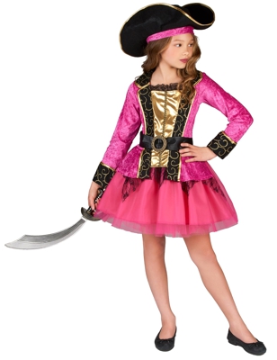 Costume pirata bambina rosa e oro