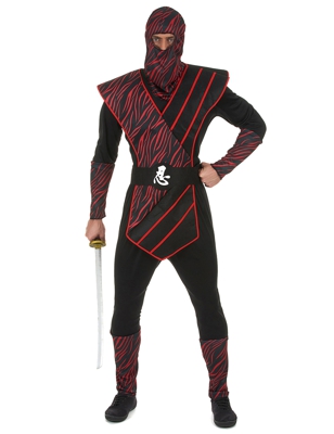 Costume da ninja nero e rosso per uomo