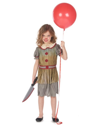 Costume clown terrificante grigio bambina